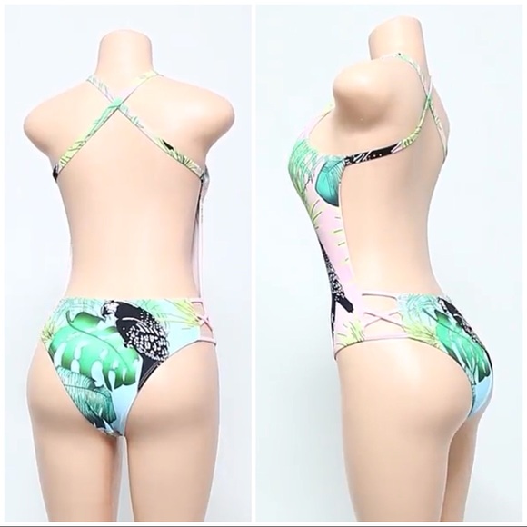 ALMOST GONE! TROPICAL PINK ONE-PIECE SWIMSUIT - Picture 3 of 4